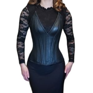 Mystic City Leather Corset, V Neckline, Size 24